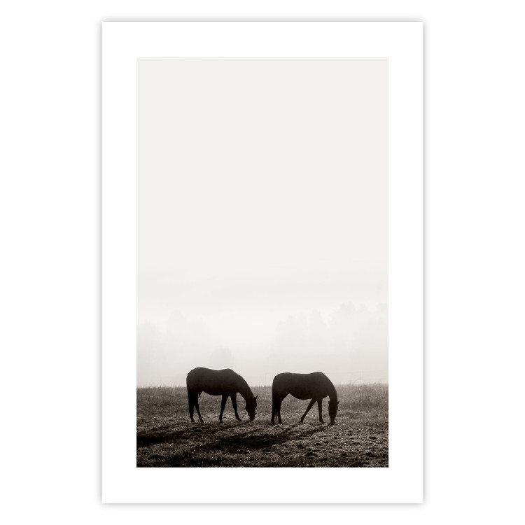 Wall Poster Morning Respite - landscape of horses in a field against bright sky 130273 additionalImage 19