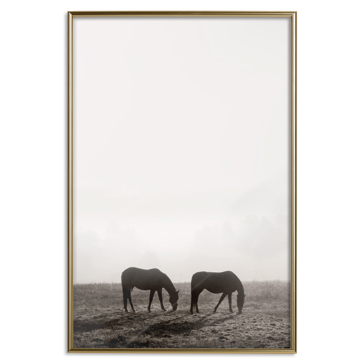 Wall Poster Morning Respite - landscape of horses in a field against bright sky 130273 additionalImage 17