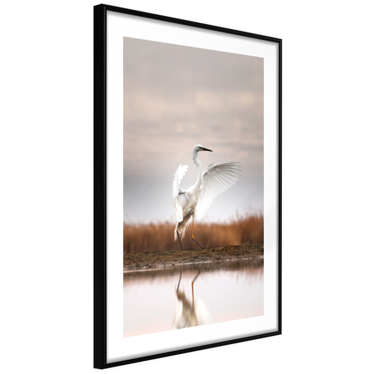 Poster Autumn Over the Lake - landscape of a white bird against a golden field 130373 additionalImage 6