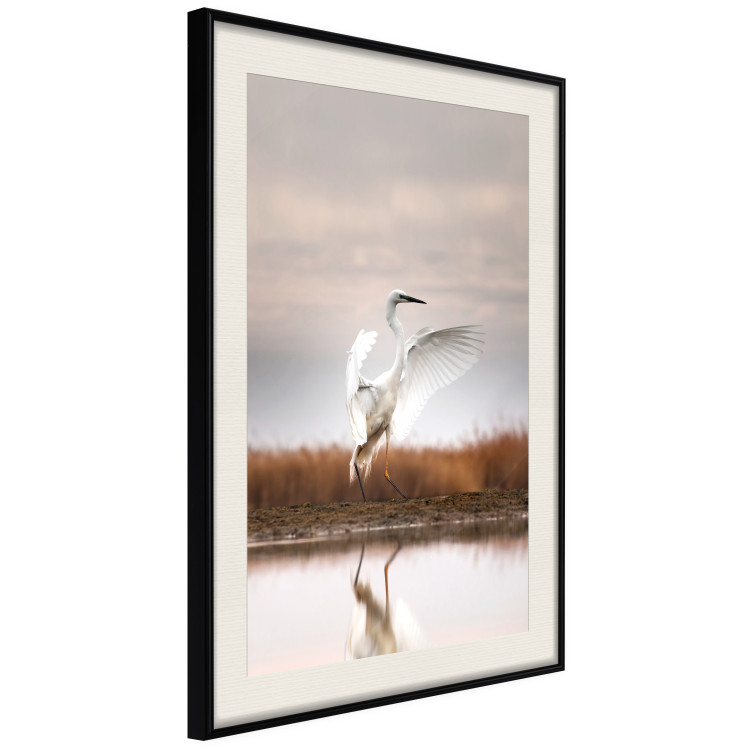 Poster Autumn Over the Lake - landscape of a white bird against a golden field 130373 additionalImage 2