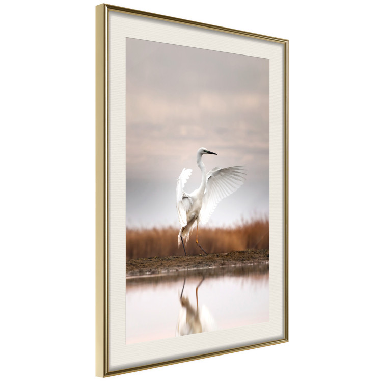 Poster Autumn Over the Lake - landscape of a white bird against a golden field 130373 additionalImage 3