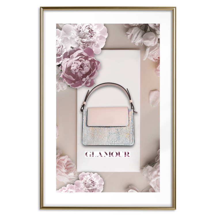 Wall Poster Elegant Handbag - feminine bag on a light background surrounded by flowers 131773 additionalImage 16