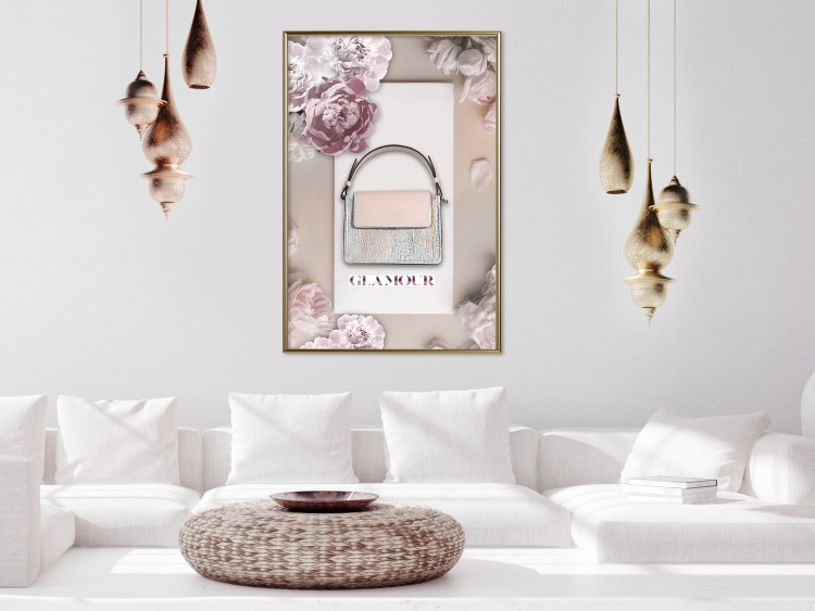 Wall Poster Elegant Handbag - feminine bag on a light background surrounded by flowers 131773 additionalImage 7
