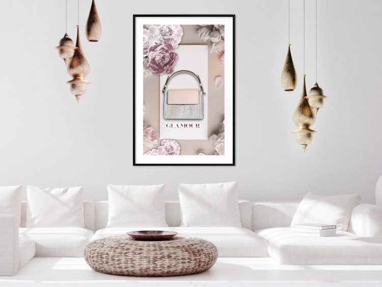 Wall Poster Elegant Handbag - feminine bag on a light background surrounded by flowers 131773 additionalImage 18