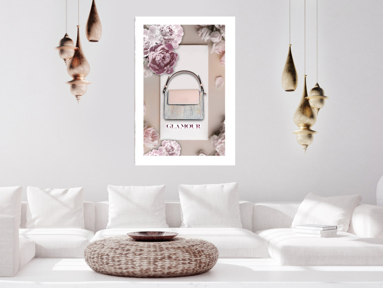 Wall Poster Elegant Handbag - feminine bag on a light background surrounded by flowers 131773 additionalImage 5
