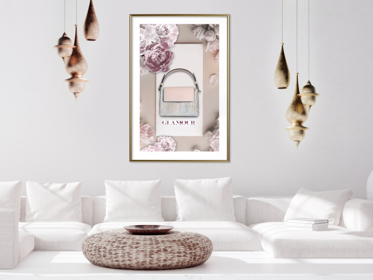 Wall Poster Elegant Handbag - feminine bag on a light background surrounded by flowers 131773 additionalImage 13