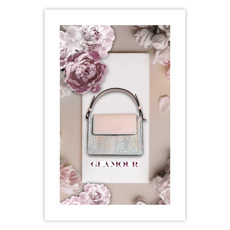 Wall Poster Elegant Handbag - feminine bag on a light background surrounded by flowers 131773 additionalImage 25