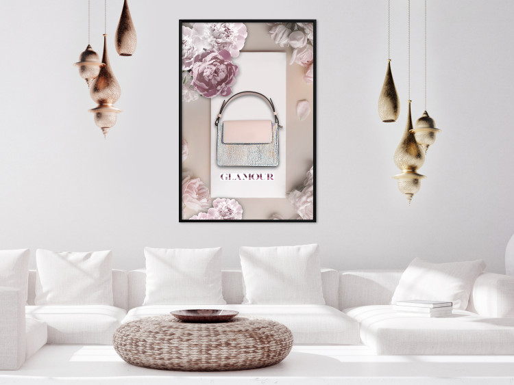Wall Poster Elegant Handbag - feminine bag on a light background surrounded by flowers 131773 additionalImage 6