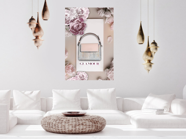 Wall Poster Elegant Handbag - feminine bag on a light background surrounded by flowers 131773 additionalImage 2