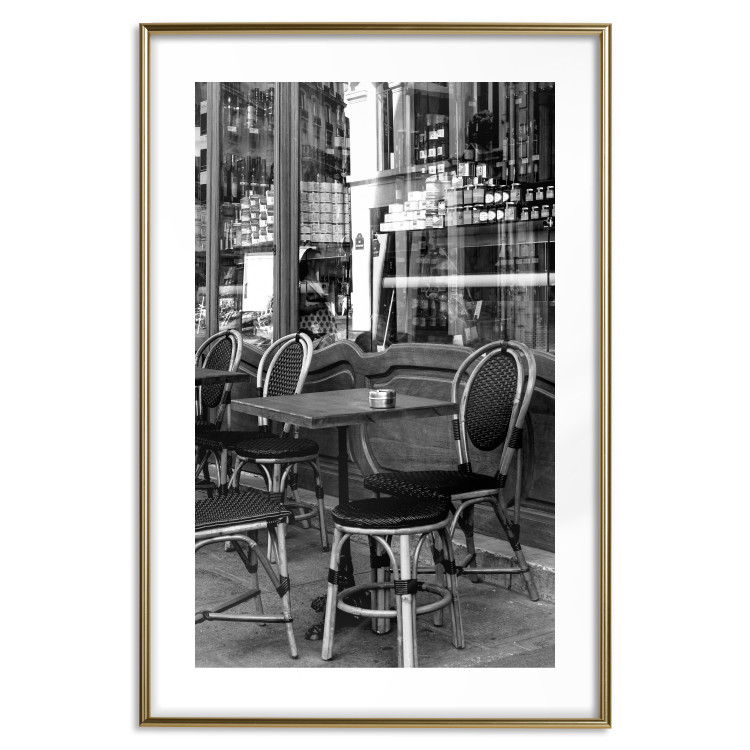Poster Parisian Café - gray landscape of chairs and a table against the backdrop of a café 132273 additionalImage 16