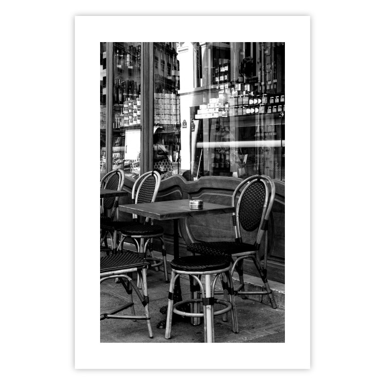 Poster Parisian Café - gray landscape of chairs and a table against the backdrop of a café 132273 additionalImage 19