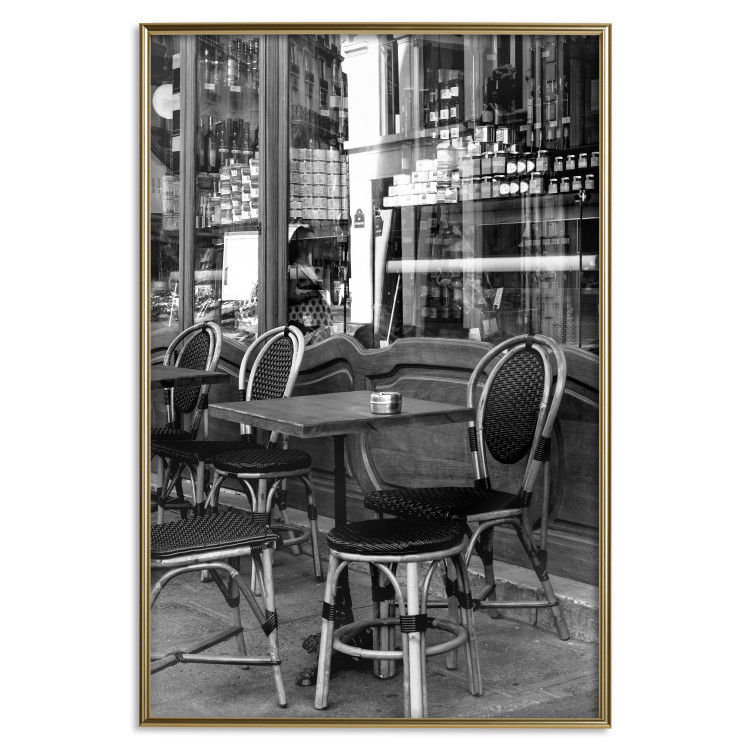 Poster Parisian Café - gray landscape of chairs and a table against the backdrop of a café 132273 additionalImage 18