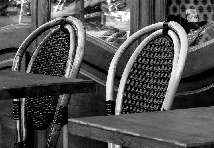 Poster Parisian Café - gray landscape of chairs and a table against the backdrop of a café 132273 additionalImage 10