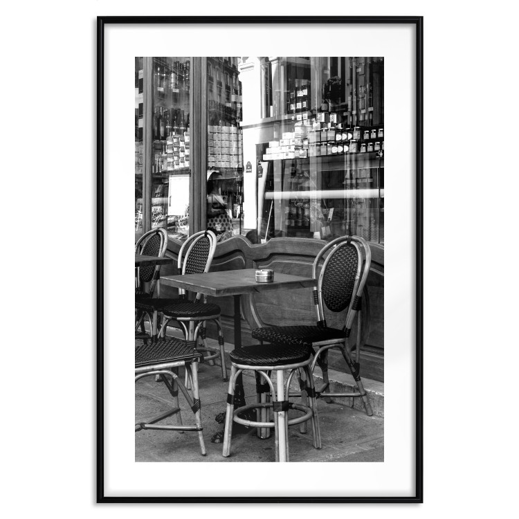 Poster Parisian Café - gray landscape of chairs and a table against the backdrop of a café 132273 additionalImage 15