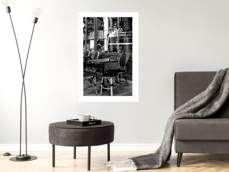 Poster Parisian Café - gray landscape of chairs and a table against the backdrop of a café 132273 additionalImage 3