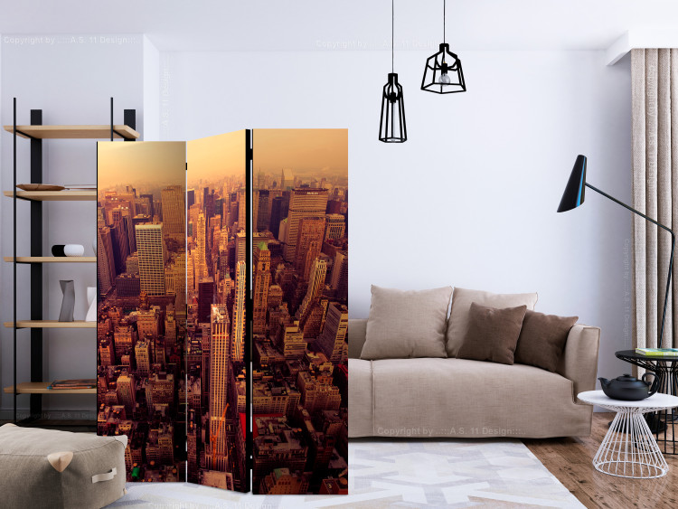 Room Divider Screen Manhattan Bird's Eye View (3-piece) - New York in warm colors 132673 additionalImage 4