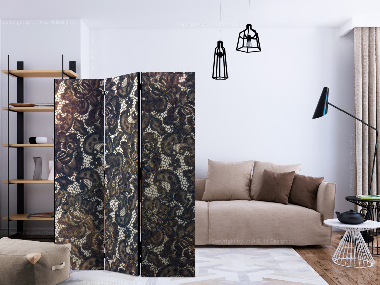 Folding Screen Discreet Elegance (3-piece) - abstraction in dark shades 132973 additionalImage 4