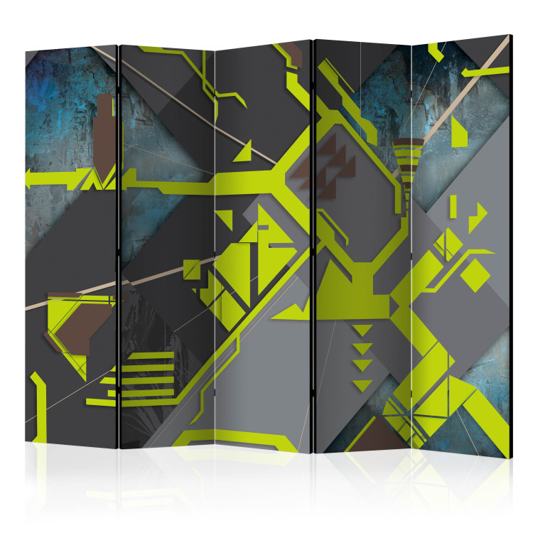 Room Separator Dynamic Paths II (5-piece) - abstraction with a touch of yellow 133273