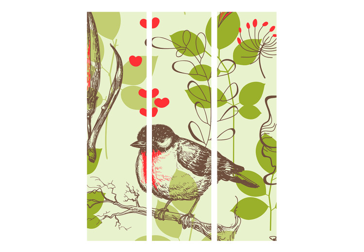 Room Separator Bird and Lilies - Vintage Motif (3-piece) - flowers and green leaves 133373 additionalImage 3