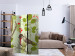 Room Separator Bird and Lilies - Vintage Motif (3-piece) - flowers and green leaves 133373 additionalThumb 4