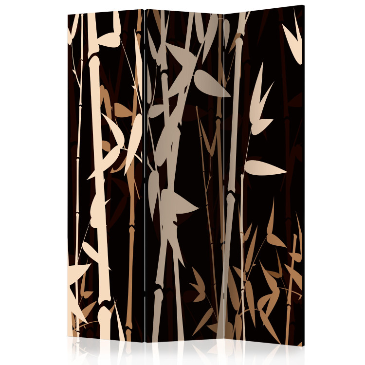 Folding Screen Oriental Bamboo (3-piece) - brown plants on a dark background 134273