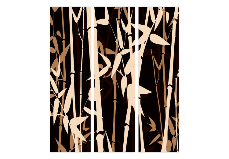 Folding Screen Oriental Bamboo (3-piece) - brown plants on a dark background 134273 additionalImage 7