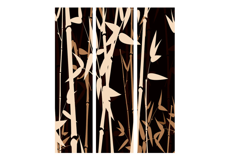Folding Screen Oriental Bamboo (3-piece) - brown plants on a dark background 134273 additionalImage 3