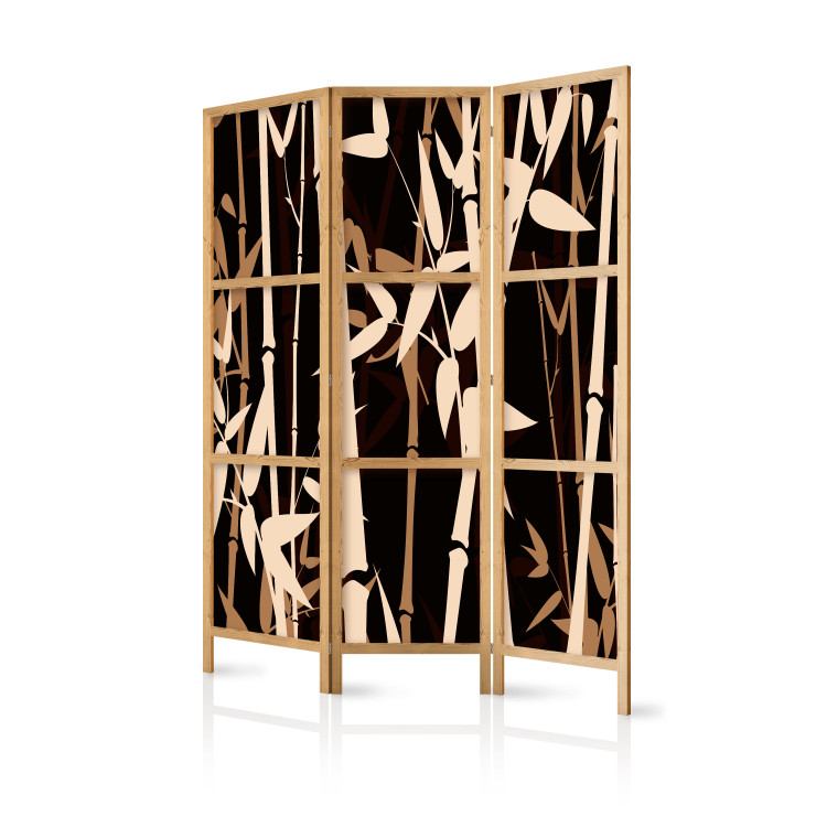 Folding Screen Oriental Bamboo (3-piece) - brown plants on a dark background 134273 additionalImage 5
