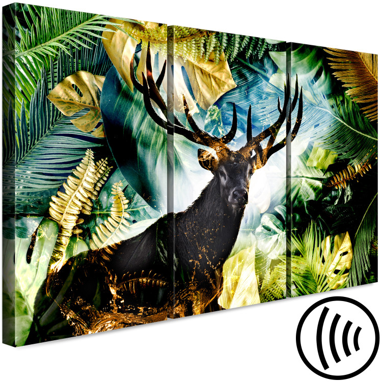 Canvas Print Surrounded by Forest (3-piece) - deer against a background of monstera and palm leaves 134573 additionalImage 6