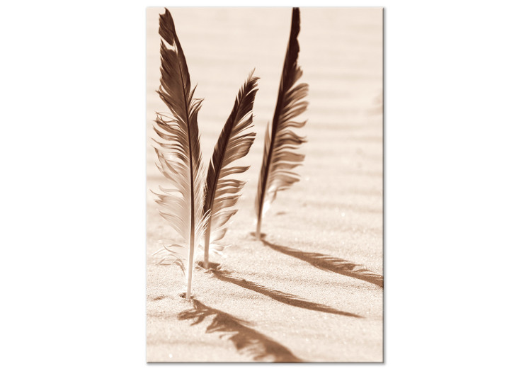 Canvas Three feathers - black and white image of three bird feathers 135273