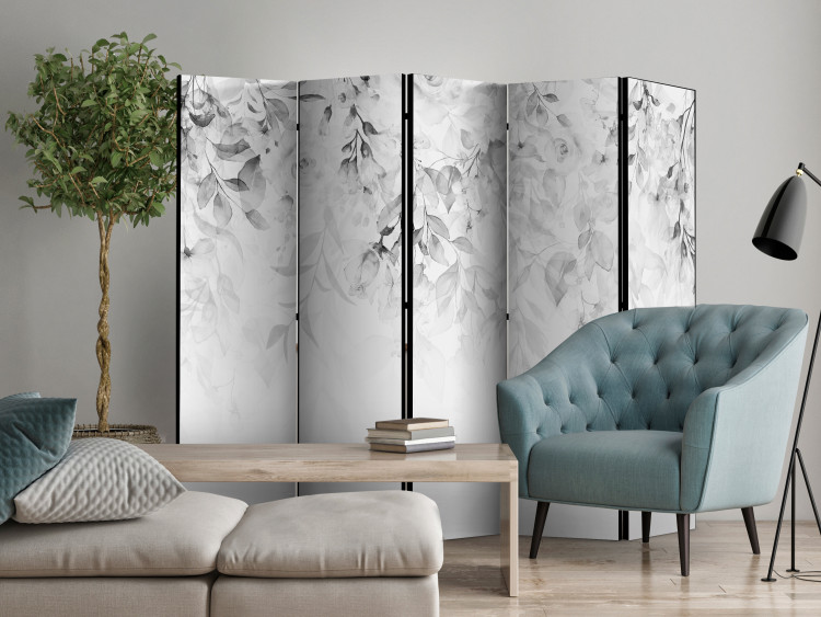 Folding Screen Rose Waterfall - Third Variant II (5-piece) - Gray flowers on white 136173 additionalImage 4