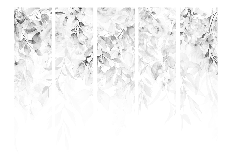 Folding Screen Rose Waterfall - Third Variant II (5-piece) - Gray flowers on white 136173 additionalImage 3