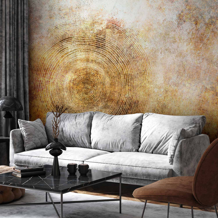Photo Wallpaper Golden jar of trees - abstraction with wheels in shades of bronze 138473