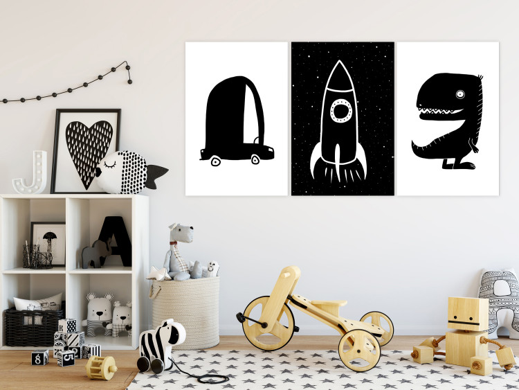 Canvas Print Boy's Set (3-piece) - black and white composition for children 143473 additionalImage 3
