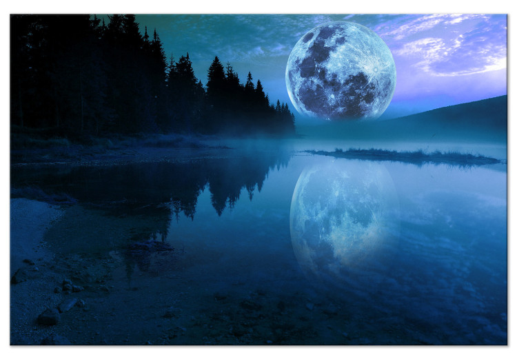 Canvas Art Print Radiant Evening (1-part) - Blue Moon Over the Lake 144573