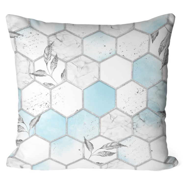 Decorative Microfiber Pillow Subtle hexagons - composition in shades of white and blue cushions 146973