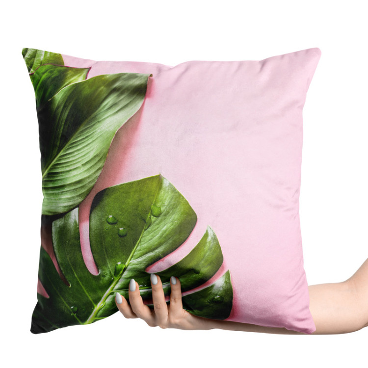Decorative Velor Pillow A sweet combination - a floral composition in greens and pinks 147073 additionalImage 2