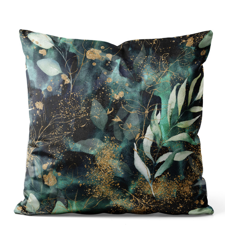 Decorative Velor Pillow Among tree branches - composition with plant motif on a dark background 147173