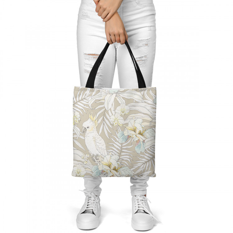 Shopping Bag A parrot among leaves - a composition in shades of white and grey 147473 additionalImage 2