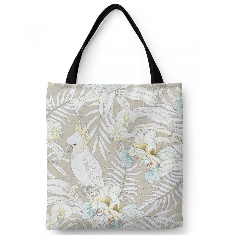 Shopping Bag A parrot among leaves - a composition in shades of white and grey 147473