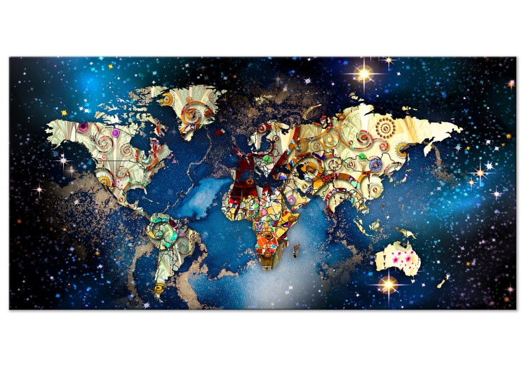 Canvas Print Abstract Map - World With Klimt Accent With Stars 148473