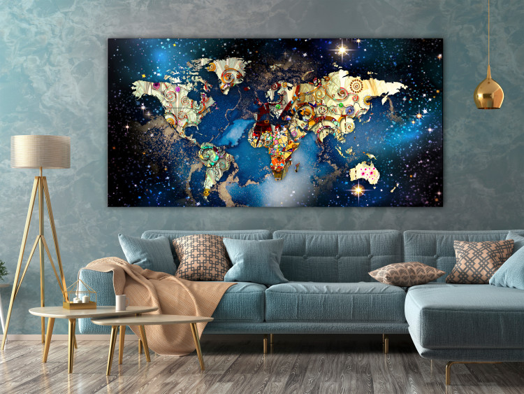 Canvas Print Abstract Map - World With Klimt Accent With Stars 148473 additionalImage 3