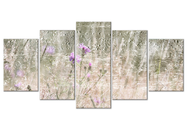 Canvas Print Meadow in the Morning (5-piece) Wide - landscape with flowers against greenery 148973