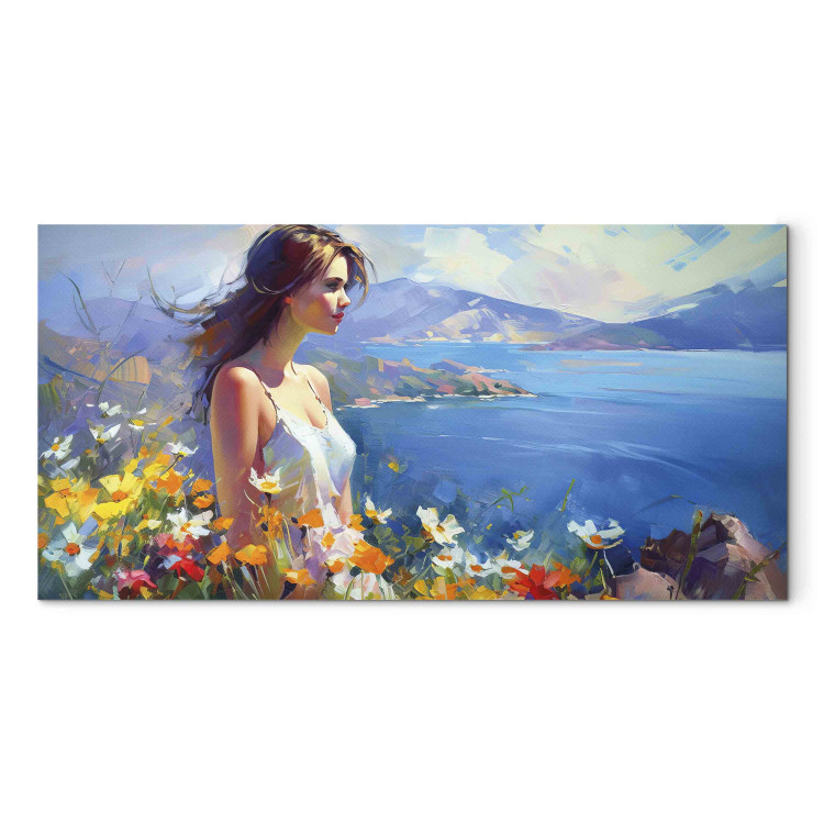 Canvas Woman Against the Sea - A Floral Mountain Landscape in the Style of Monet 151073