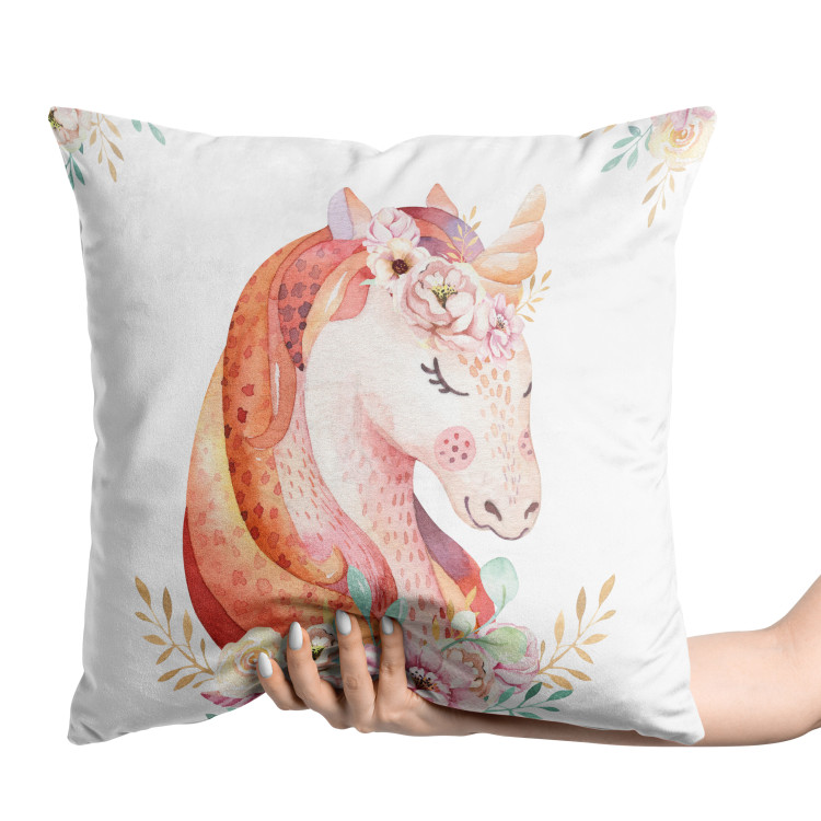 Decorative Velor Pillow Unicorn Portrait - A Lovely Colorful Animal Painted With Watercolors 151373 additionalImage 3