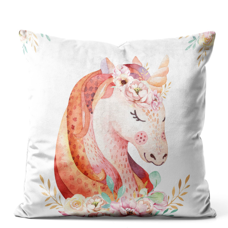 Decorative Velor Pillow Unicorn Portrait - A Lovely Colorful Animal Painted With Watercolors 151373