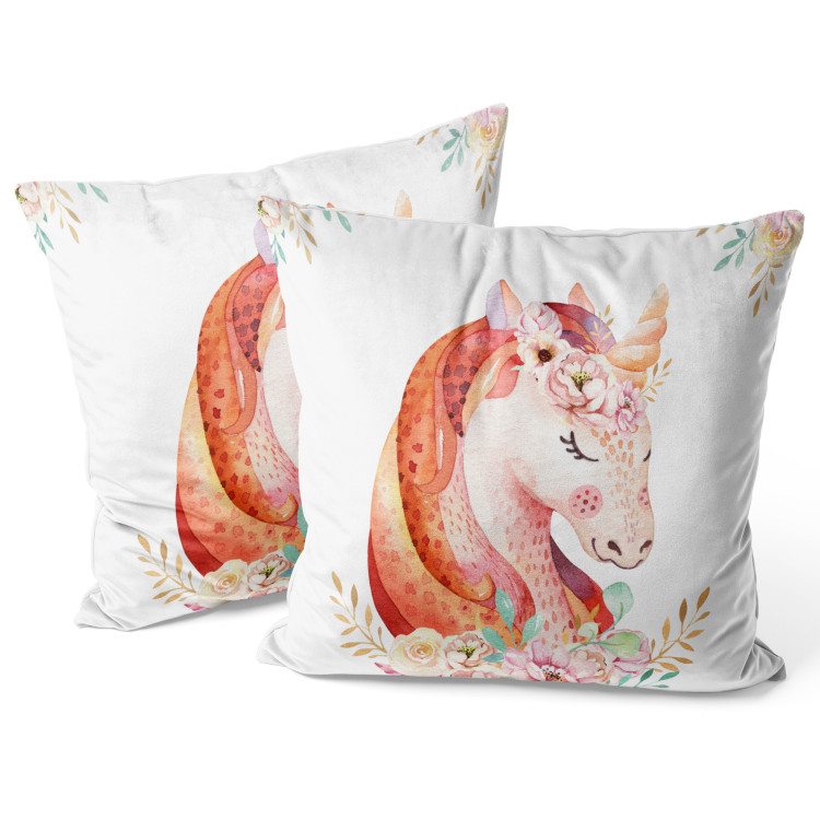 Decorative Velor Pillow Unicorn Portrait - A Lovely Colorful Animal Painted With Watercolors 151373 additionalImage 2