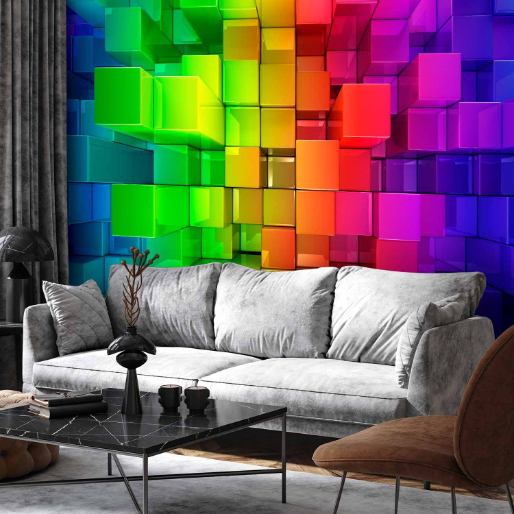 Photo Wallpaper Colorful Abstraction - background with colorful cubic figures in a rainbow pattern 62273