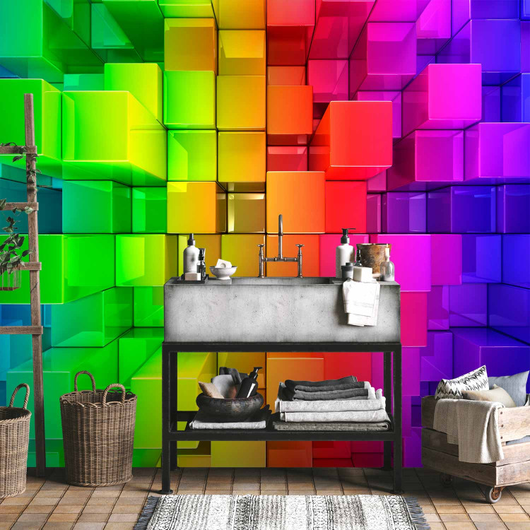 Photo Wallpaper Colorful Abstraction - background with colorful cubic figures in a rainbow pattern 62273 additionalImage 8