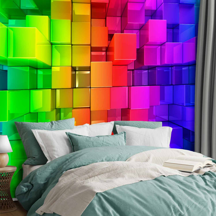 Photo Wallpaper Colorful Abstraction - background with colorful cubic figures in a rainbow pattern 62273 additionalImage 2